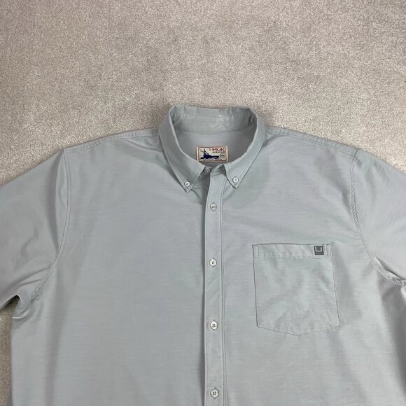 HUK Men's Kona Solid Short Sleeve Fishing Button Down Shirt Pocket Gray XXL 2XL - Picture 15 of 15